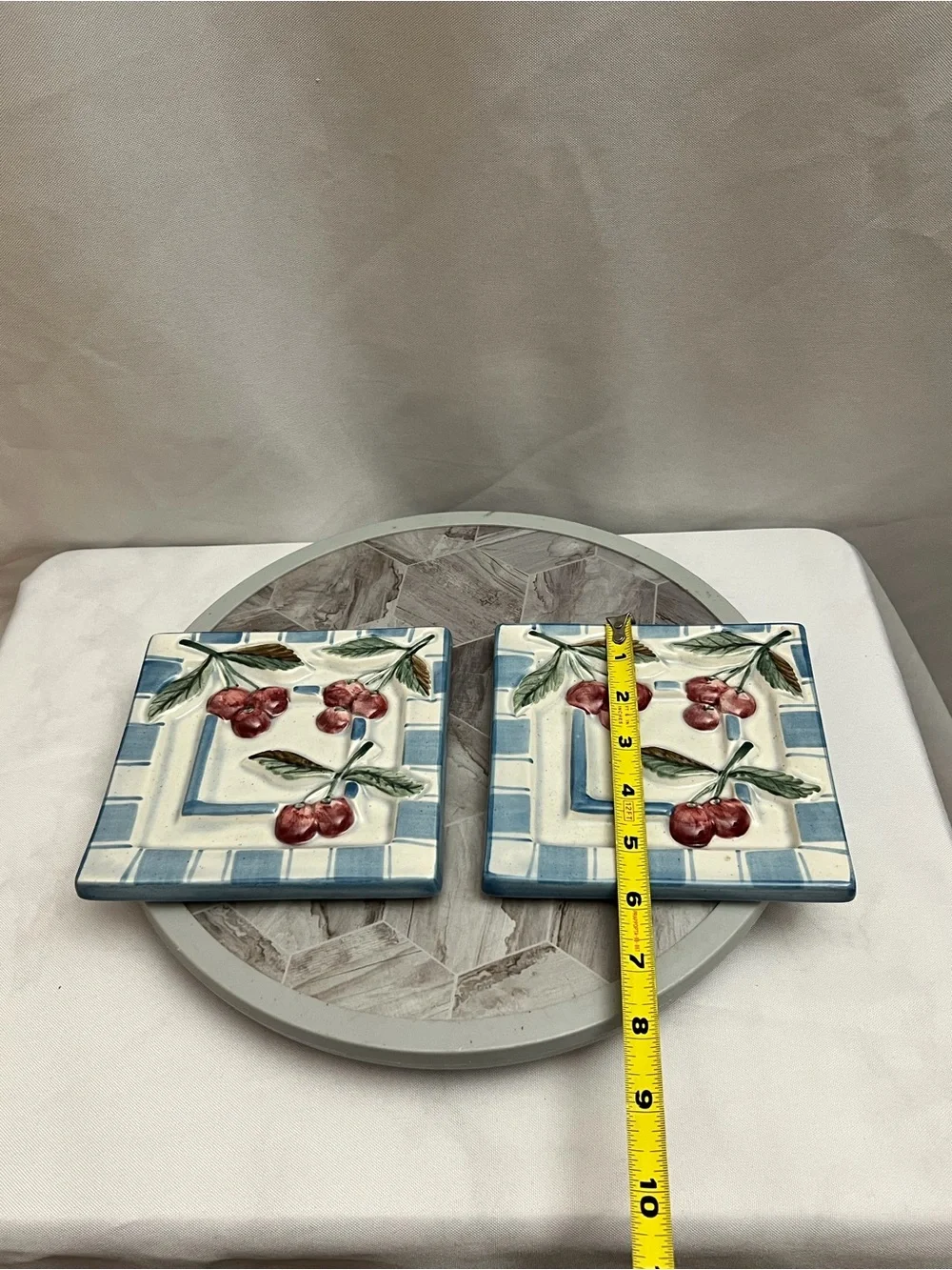 Studio Nova Handcrafted Cherry Ceramic Trivets Set of 2 Square 6”